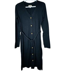 Pact Womens Black Button Dress Sz S Belt Linen Organic Cotton Sustainable